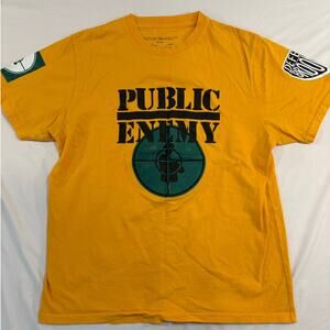 Defend Brooklyn Public Enemy Yellow Crewneck Tee Shirt Size Large 100% Cotton